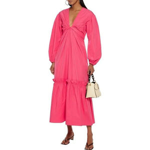 NWT A.L.C. Irena Coral Pink Puff Sleeve Twist Front Maxi Dress Sz 0
